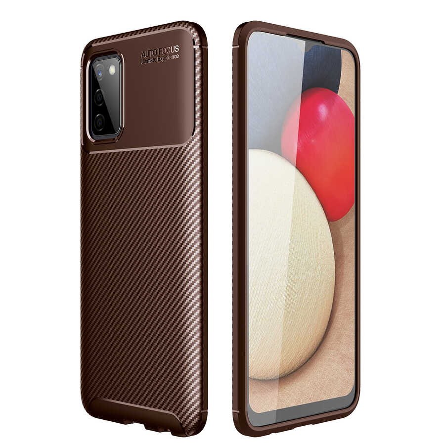 Galaxy Uyumlu A03S Kılıf Zore Negro Silikon Kapak-Kahverengi