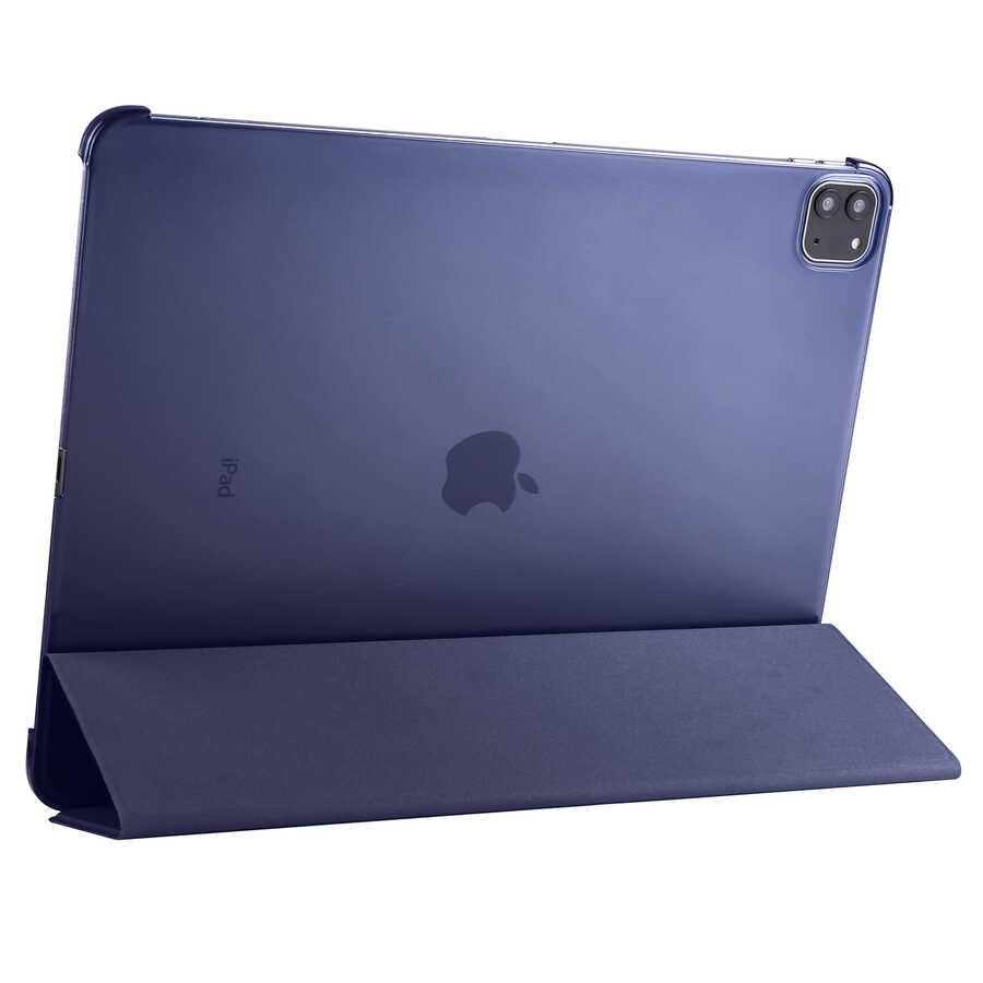 iPad Uyumlu Pro 12.9 2021 (5.Nesil) Zore Smart Kapak Standlı 1-1 Kılıf-Lacivert