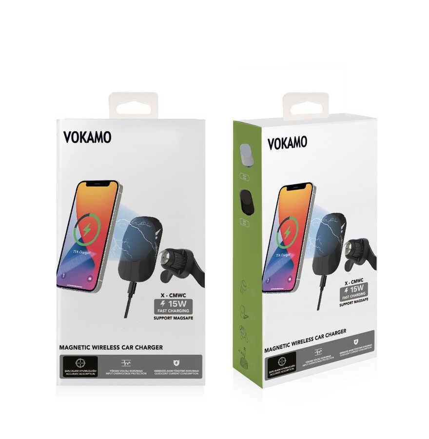 Vokamo WRL-01 Mıknatıslı Kablosuz Şarj Araç Telefon Tutucu-Beyaz