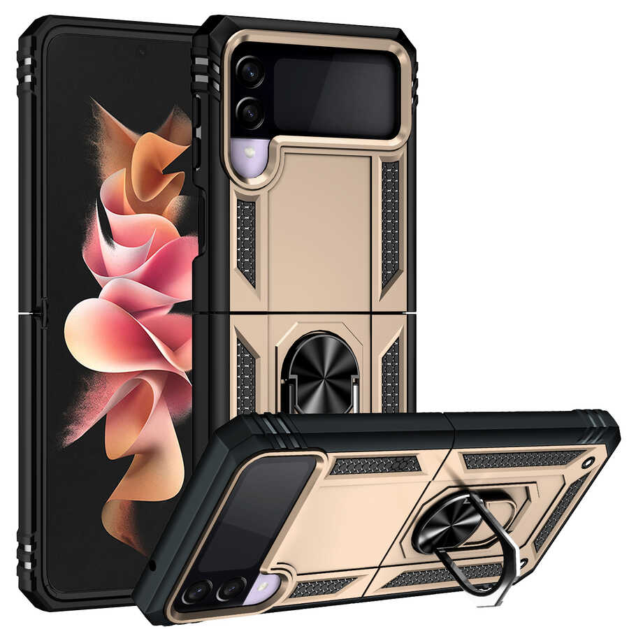 Galaxy Uyumlu Z Flip 3 Kılıf Zore Vega Kapak-Gold