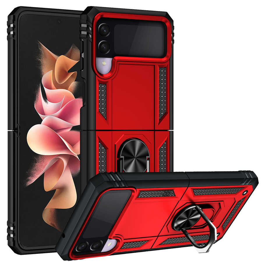 Galaxy Uyumlu Z Flip 3 Kılıf Zore Vega Kapak-Kırmızı