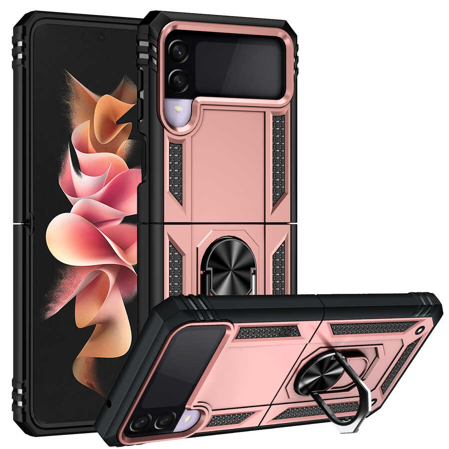 Galaxy Uyumlu Z Flip 3 Kılıf Zore Vega Kapak-Rose gold