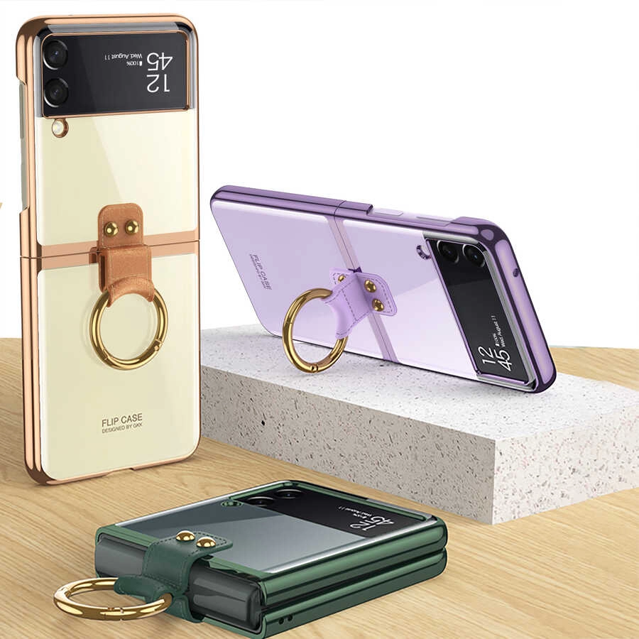 Galaxy Uyumlu Z Flip 3 Kılıf Zore Yüzüklü Kıpta Kapak