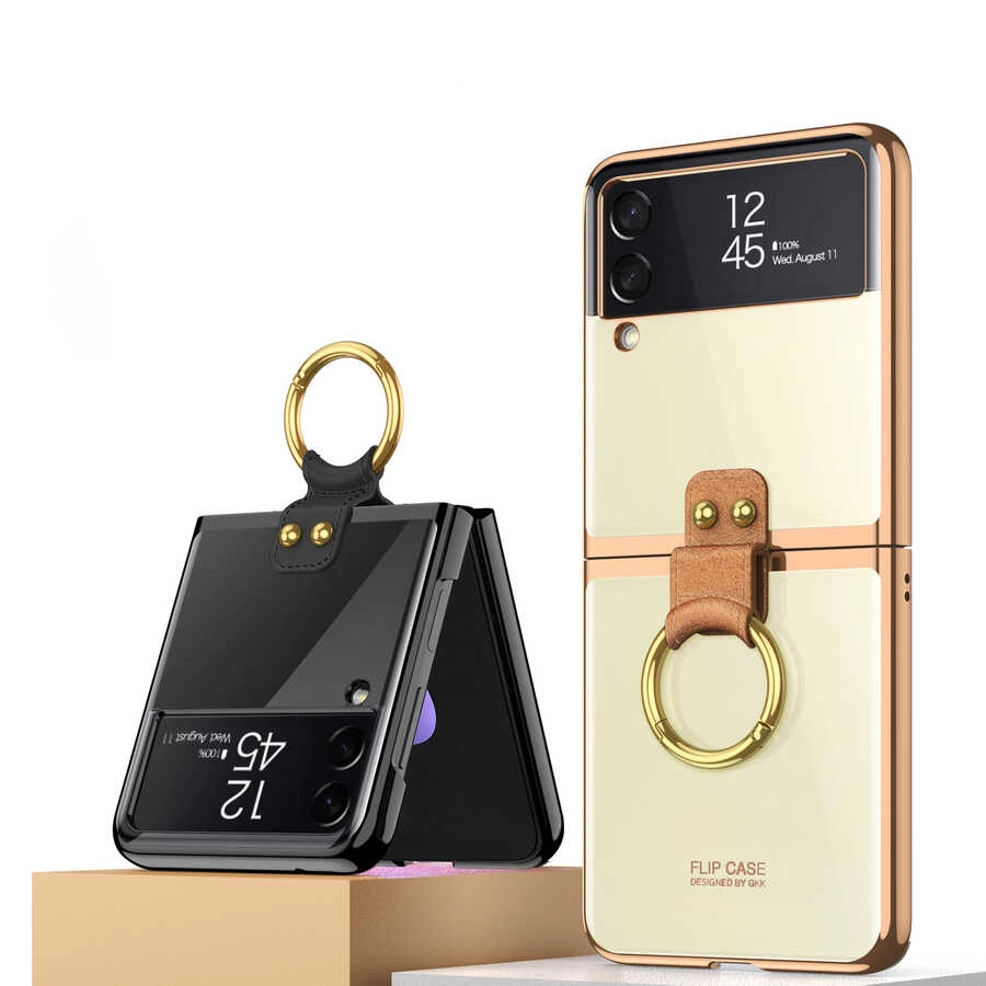 Galaxy Uyumlu Z Flip 3 Kılıf Zore Yüzüklü Kıpta Kapak