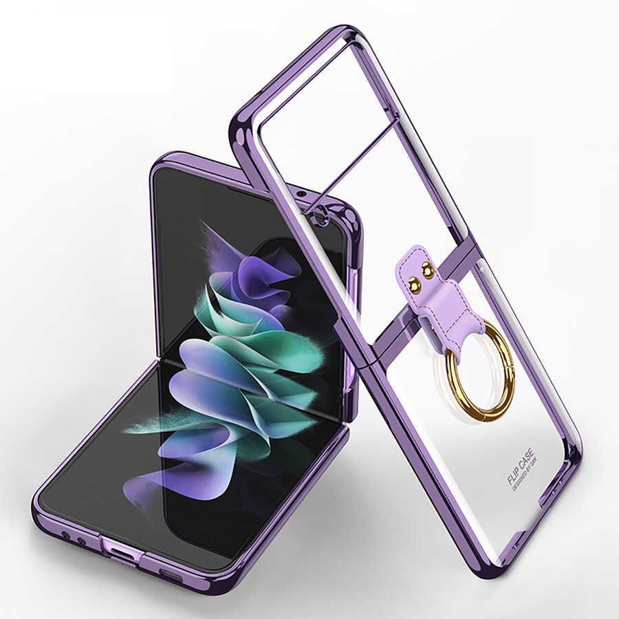 Galaxy Uyumlu Z Flip 3 Kılıf Zore Yüzüklü Kıpta Kapak-Mor