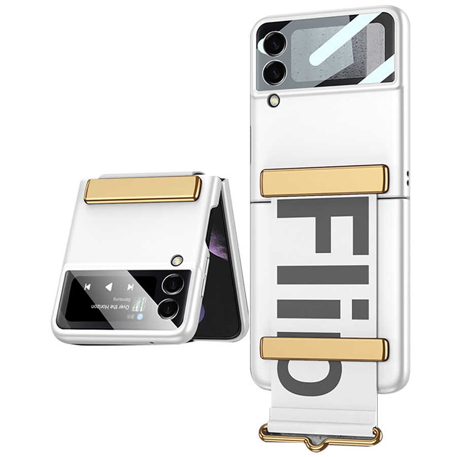 Galaxy Uyumlu Z Flip 3 Kılıf Zore Flio Kıpta Kapak-Gümüş