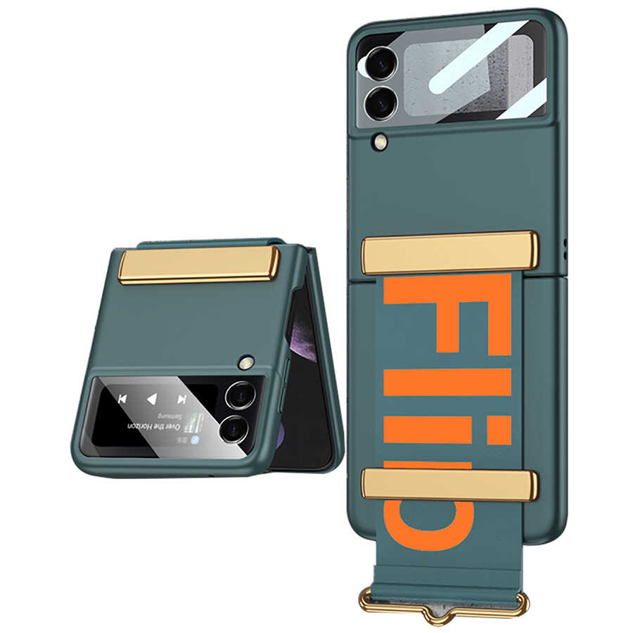Galaxy Uyumlu Z Flip 3 Kılıf Zore Flio Kıpta Kapak-Koyu yeşil