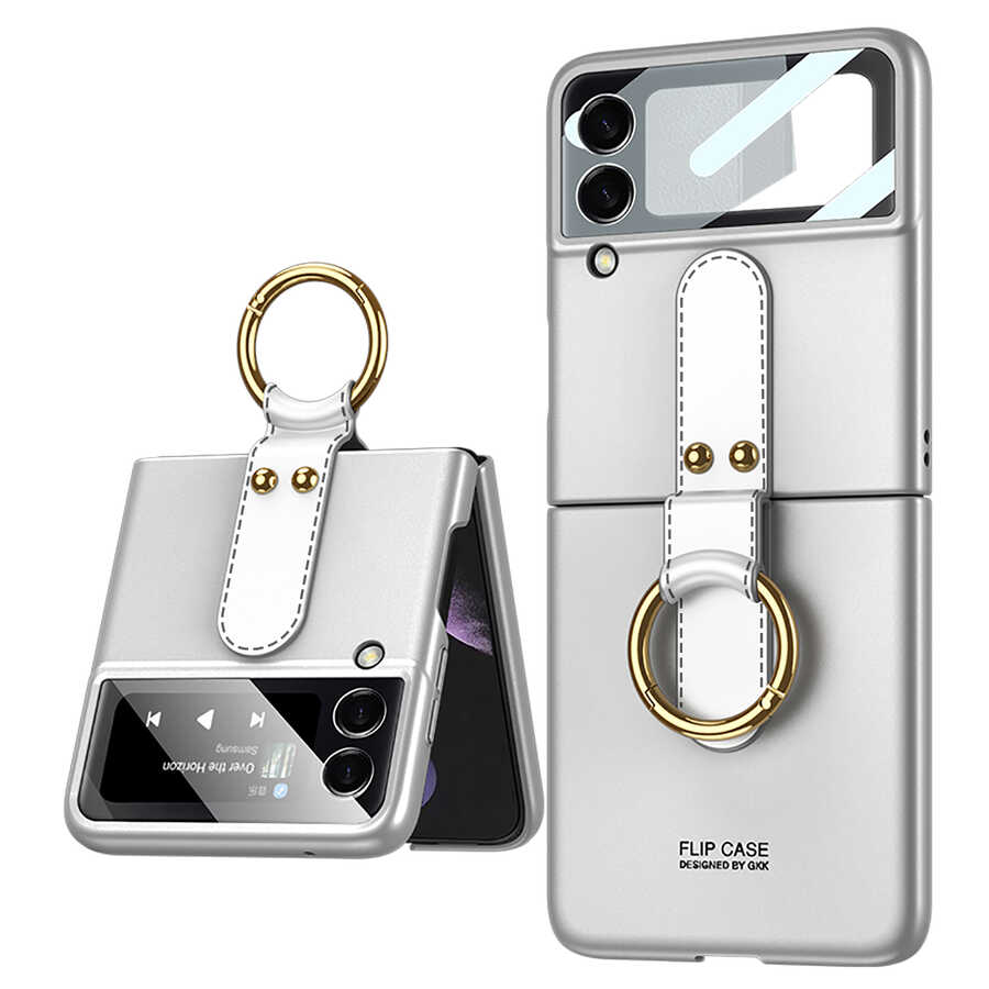 Galaxy Uyumlu Z Flip 3 Kılıf Zore Flip Ring Kıpta Kapak-Gümüş