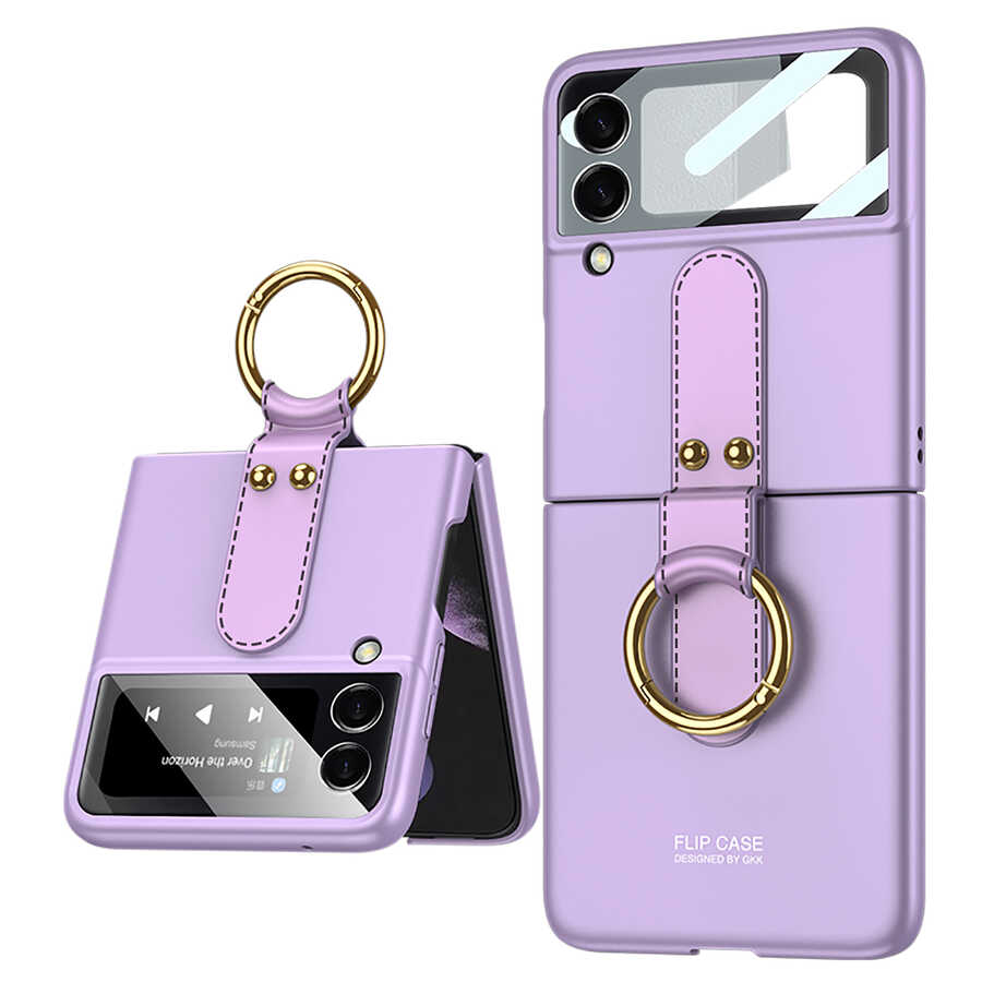 Galaxy Uyumlu Z Flip 3 Kılıf Zore Flip Ring Kıpta Kapak-Mor