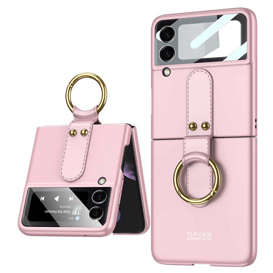 Galaxy Uyumlu Z Flip 3 Kılıf Zore Flip Ring Kıpta Kapak-Pembe
