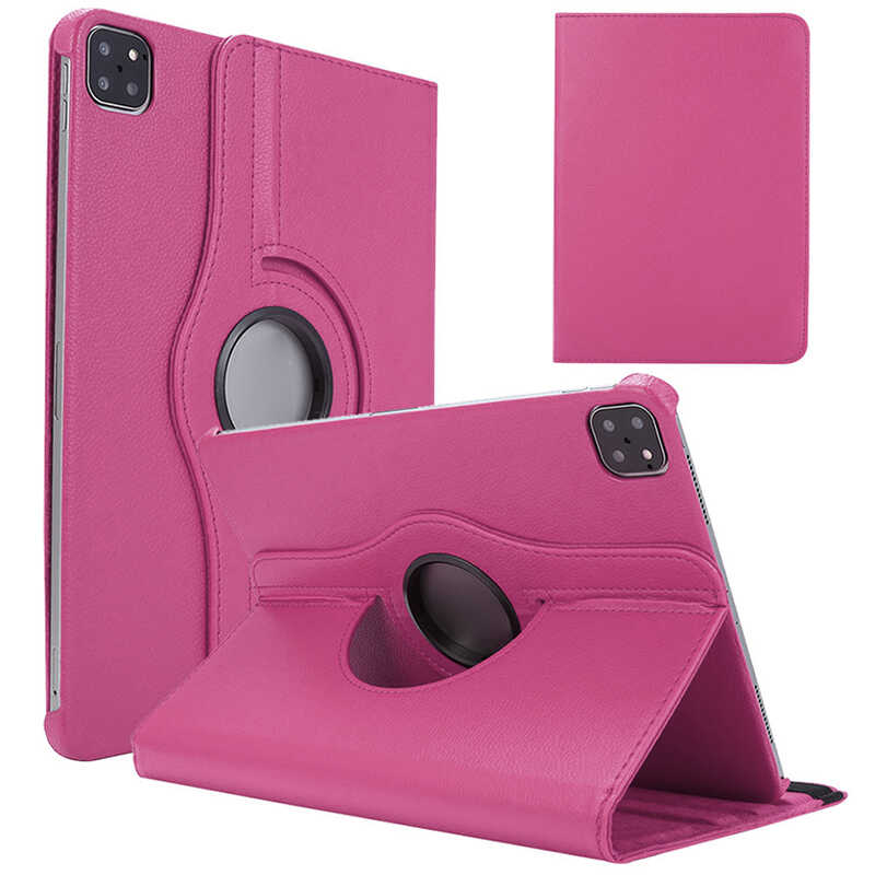 iPad Uyumlu Pro 12.9 2021 (5.Nesil) Zore Dönebilen Standlı Kılıf-Pembe koyu