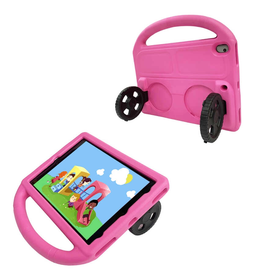 iPad Uyumlu 10.2 (8.Nesil) Zore Wheel Araç Tekerlek Standlı Tablet Eva Silikon Kılıf