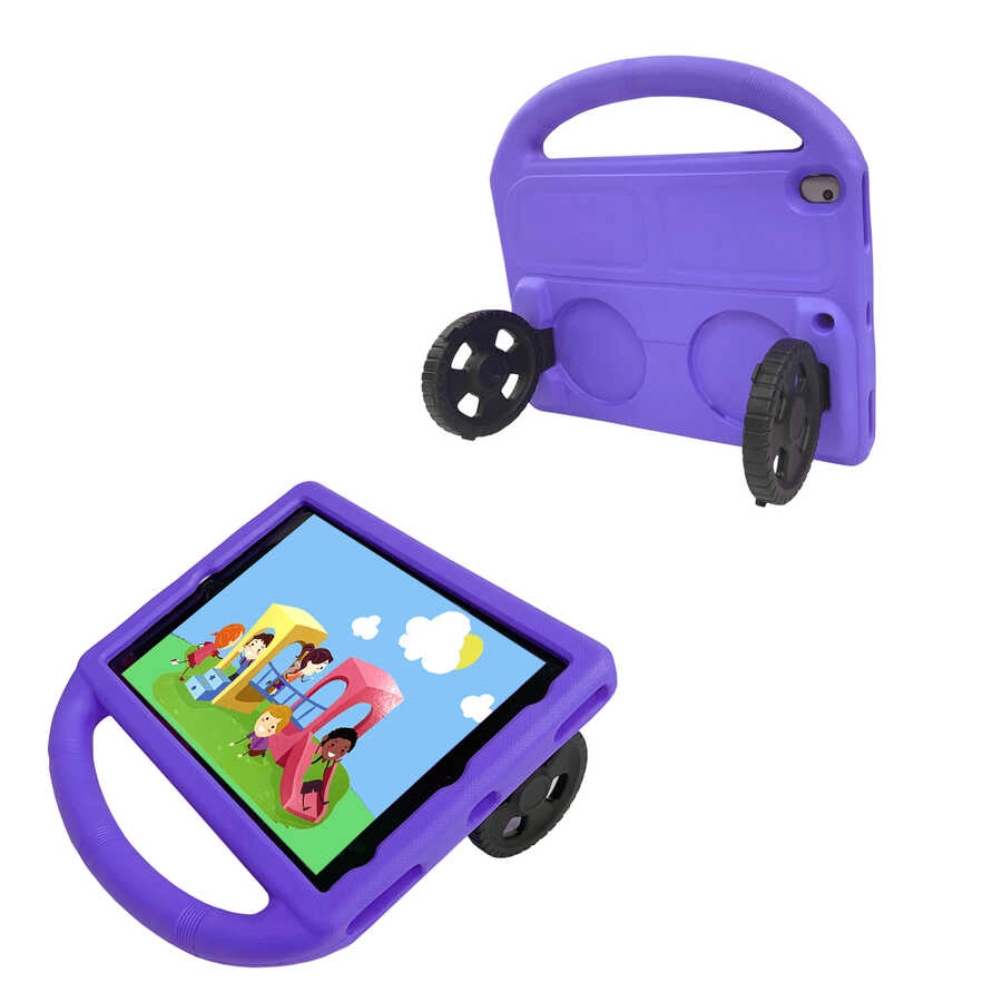 iPad Uyumlu 10.2 (9.Nesil) Zore Wheel Araç Tekerlek Standlı Tablet Eva Silikon Kılıf