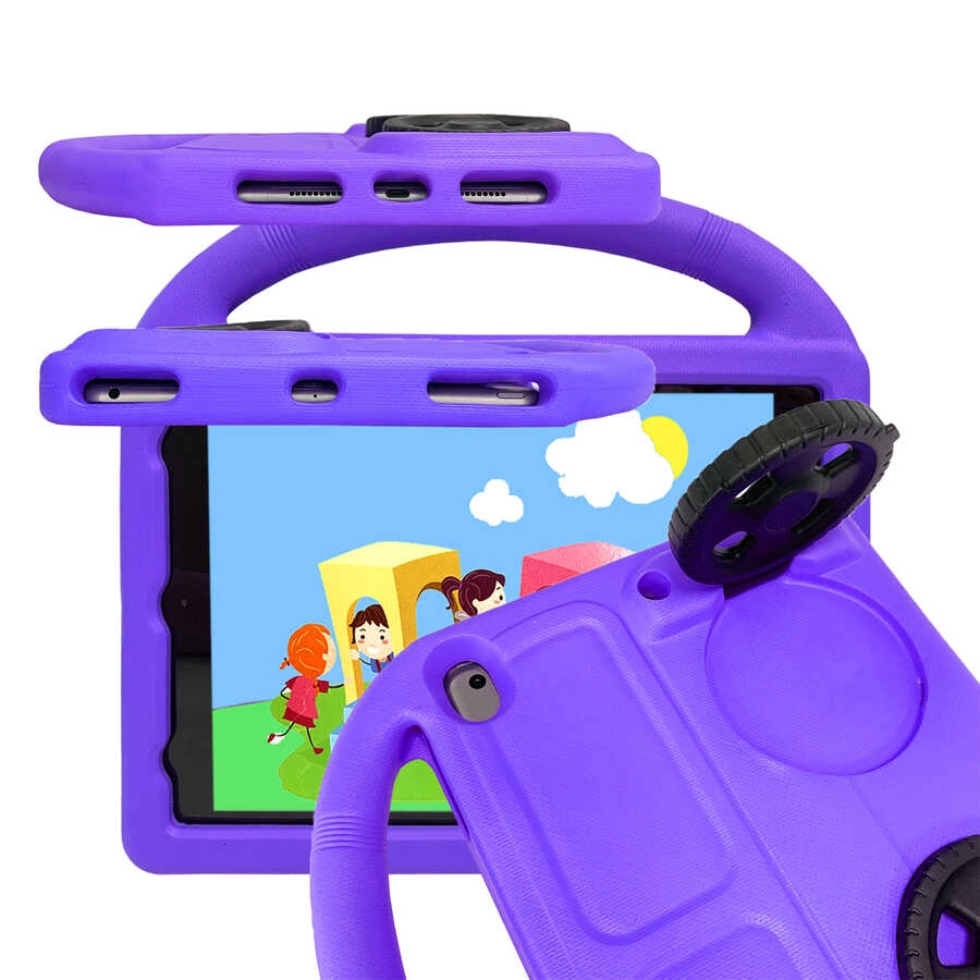 iPad Uyumlu 10.2 (9.Nesil) Zore Wheel Araç Tekerlek Standlı Tablet Eva Silikon Kılıf