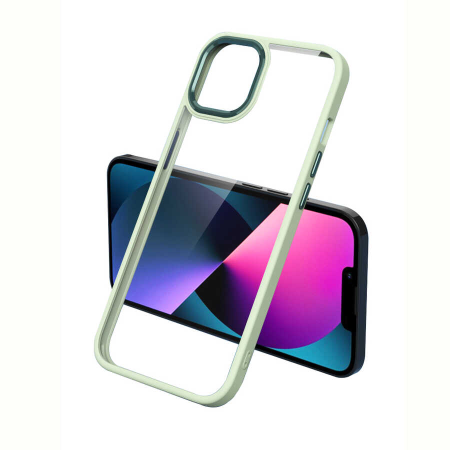 iPhone Uyumlu 12 Kılıf Zore Krom Kapak-Açık yeşil