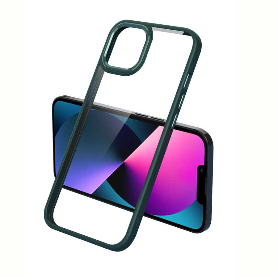 iPhone Uyumlu 12 Kılıf Zore Krom Kapak-Koyu yeşil