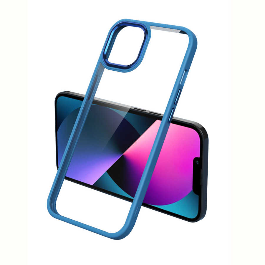 iPhone Uyumlu 12 Kılıf Zore Krom Kapak-Mavi