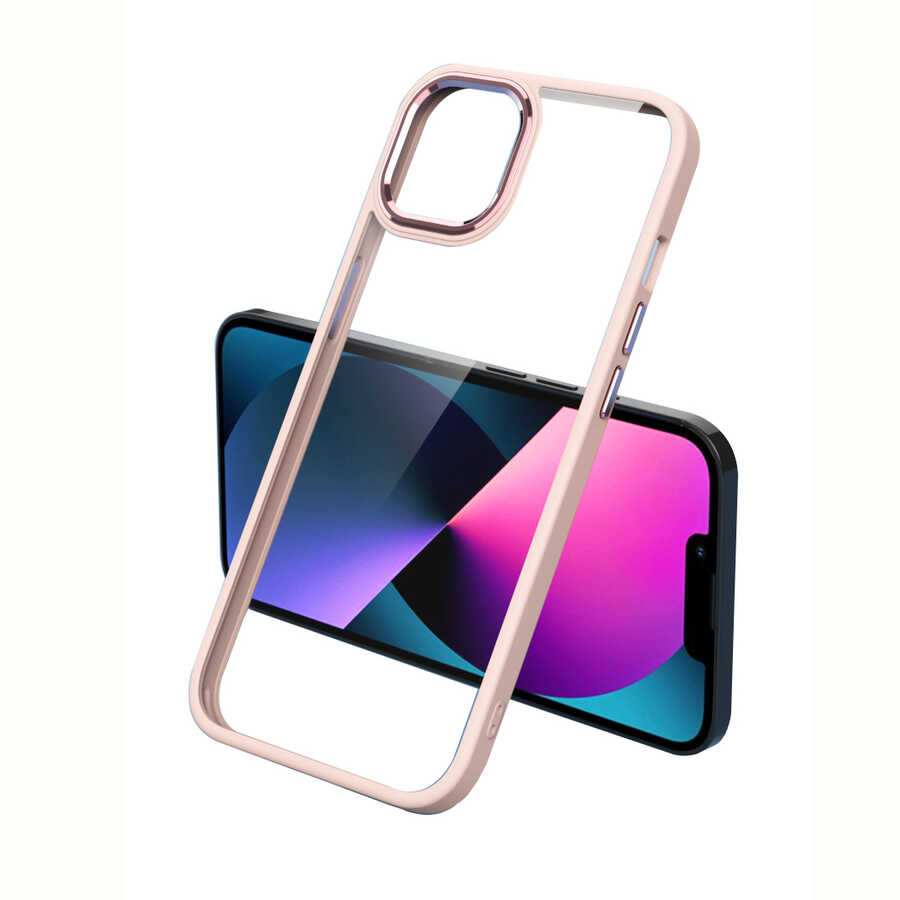 iPhone Uyumlu 12 Kılıf Zore Krom Kapak-Pembe açık