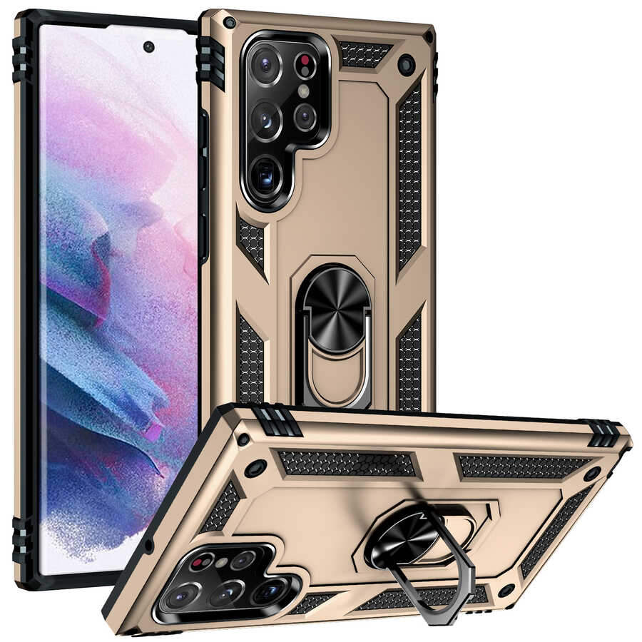 Galaxy Uyumlu S22 Ultra Kılıf Zore Vega Kapak-Gold