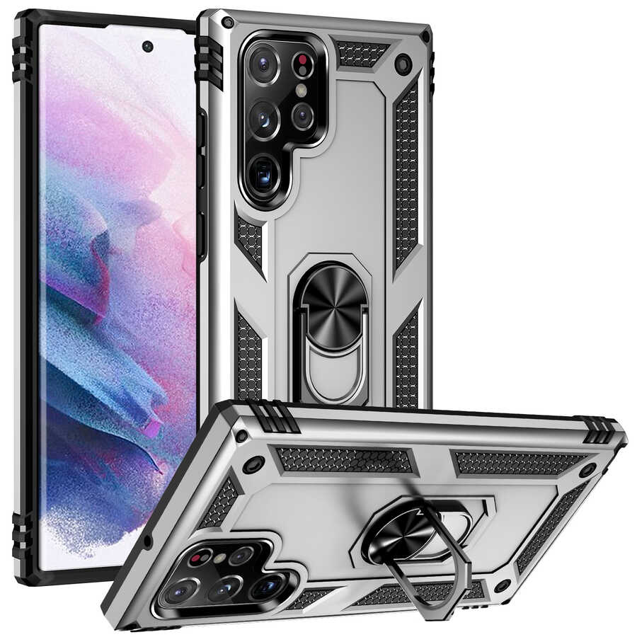 Galaxy Uyumlu S22 Ultra Kılıf Zore Vega Kapak-Gri