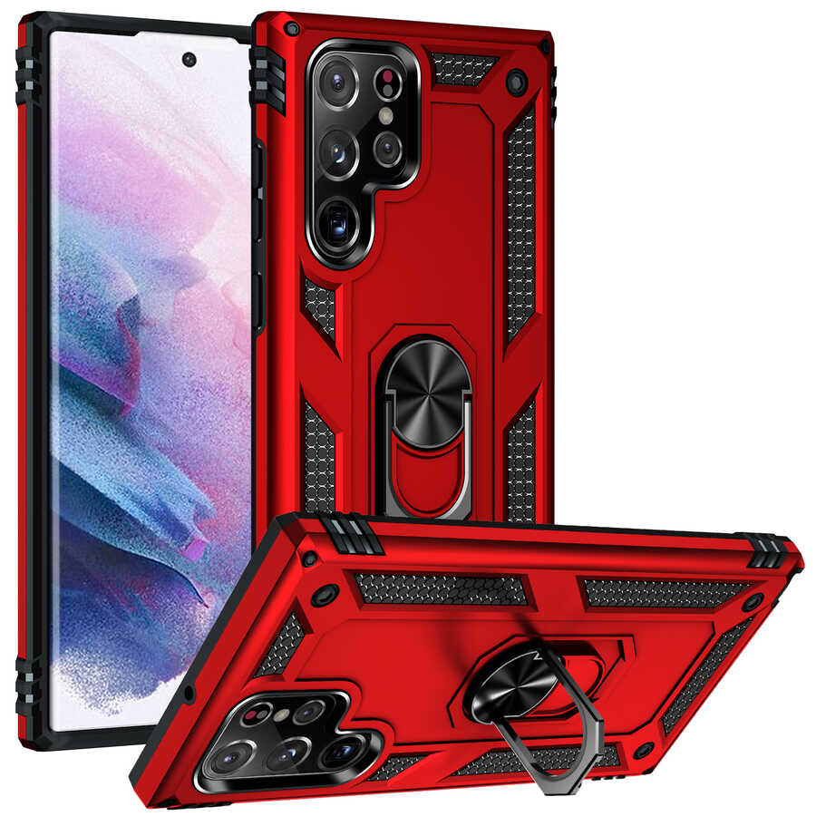 Galaxy Uyumlu S22 Ultra Kılıf Zore Vega Kapak-Kırmızı