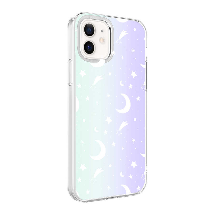 iPhone Uyumlu 12 Kılıf Zore M-Blue Desenli Kapak-Moon no4