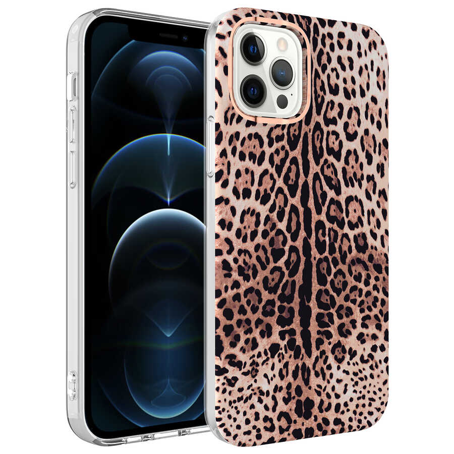 iPhone Uyumlu 12 Pro Max Kılıf Zore Bella Kapak-Leopar