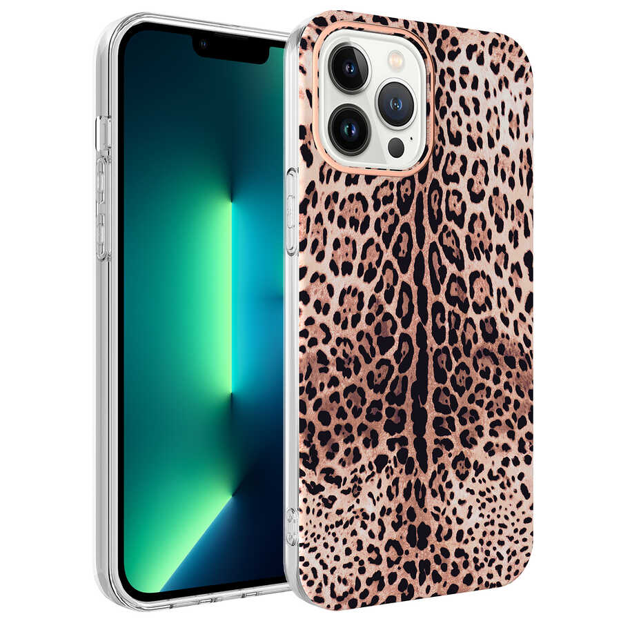 iPhone Uyumlu 13 Pro Max Kılıf Zore Bella Kapak-Leopar