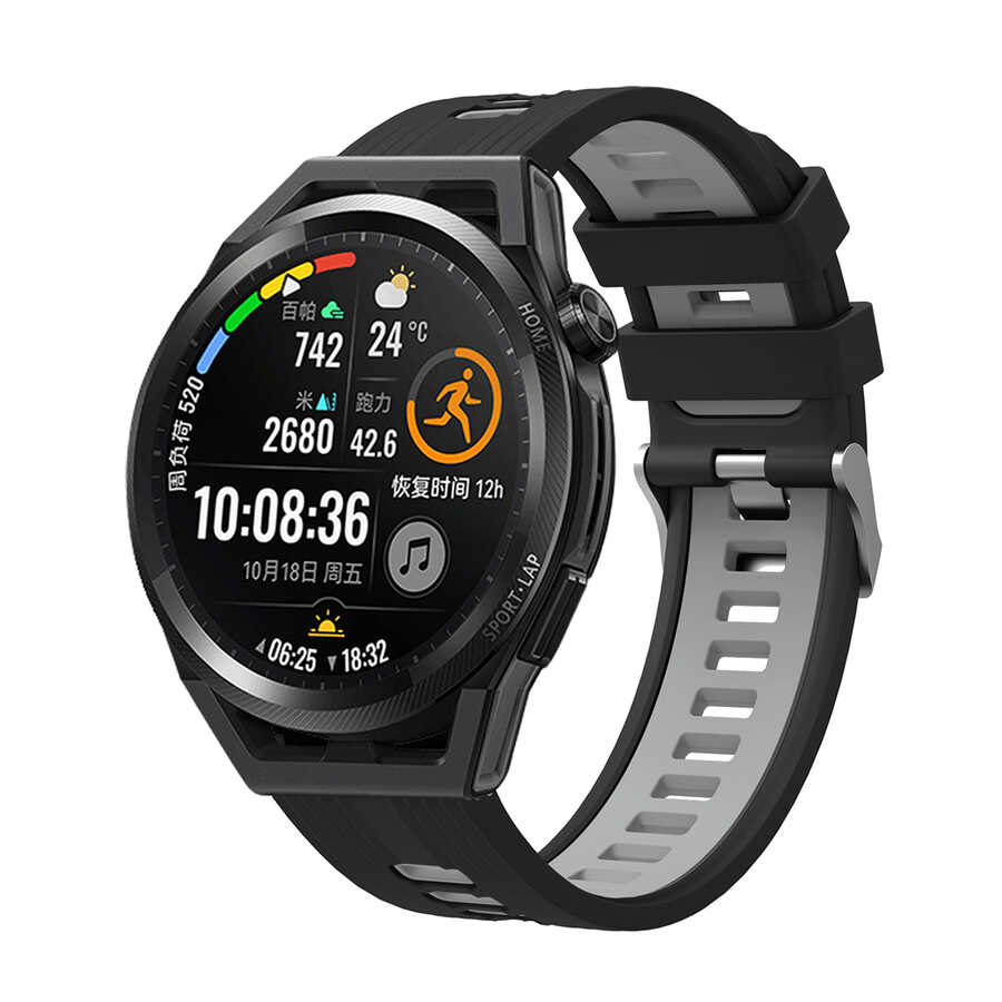 Huawei Uyumlu Honor Magic 2 46mm KRD-55 Silikon Kordon-Siyah-gri