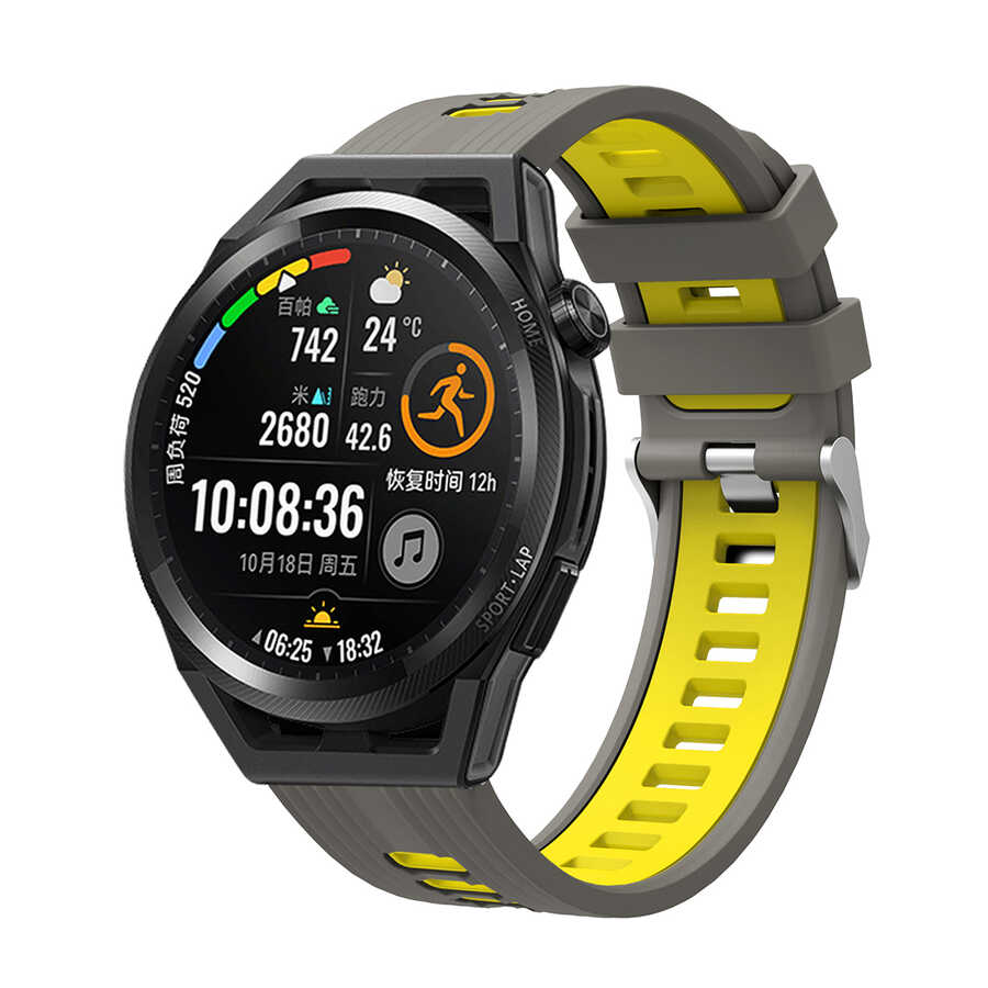 Xiaomi Uyumlu  Amazfit Pace KRD-55 Silikon Kordon-Gri-sarı