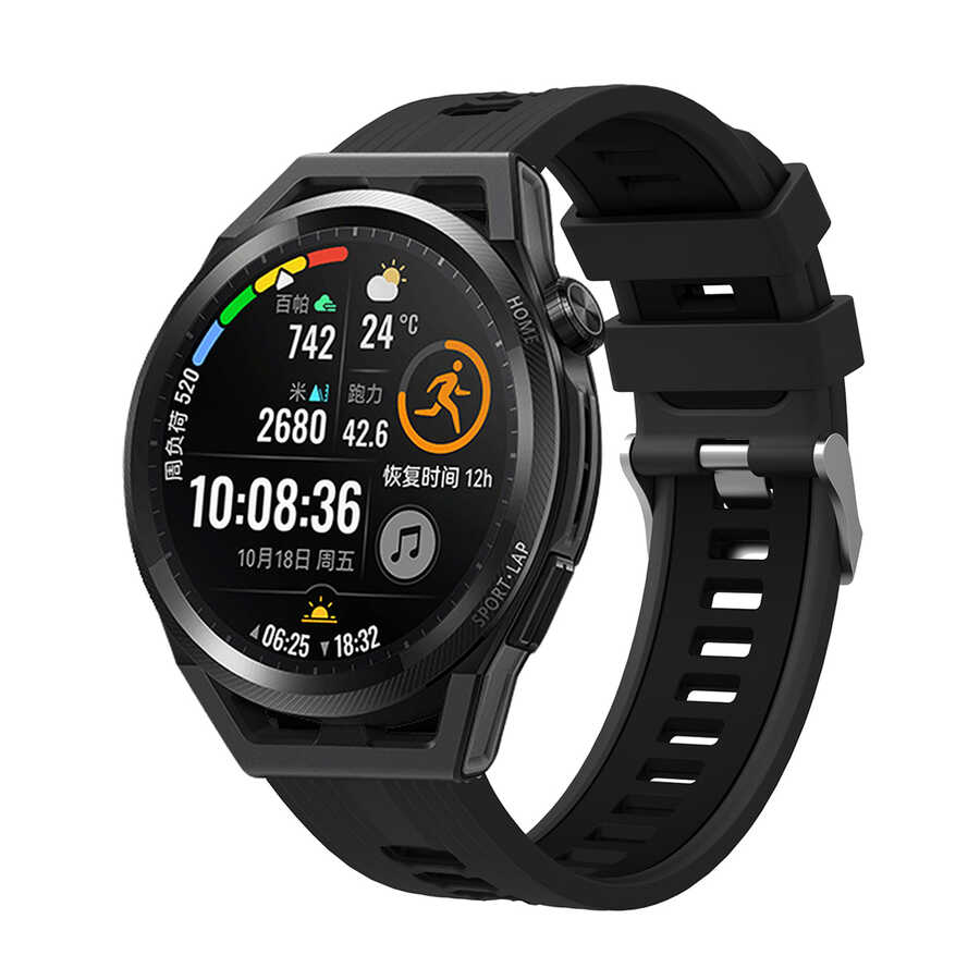 Huawei Uyumlu GT2 46mm KRD-55 22mm Silikon Kordon-Siyah