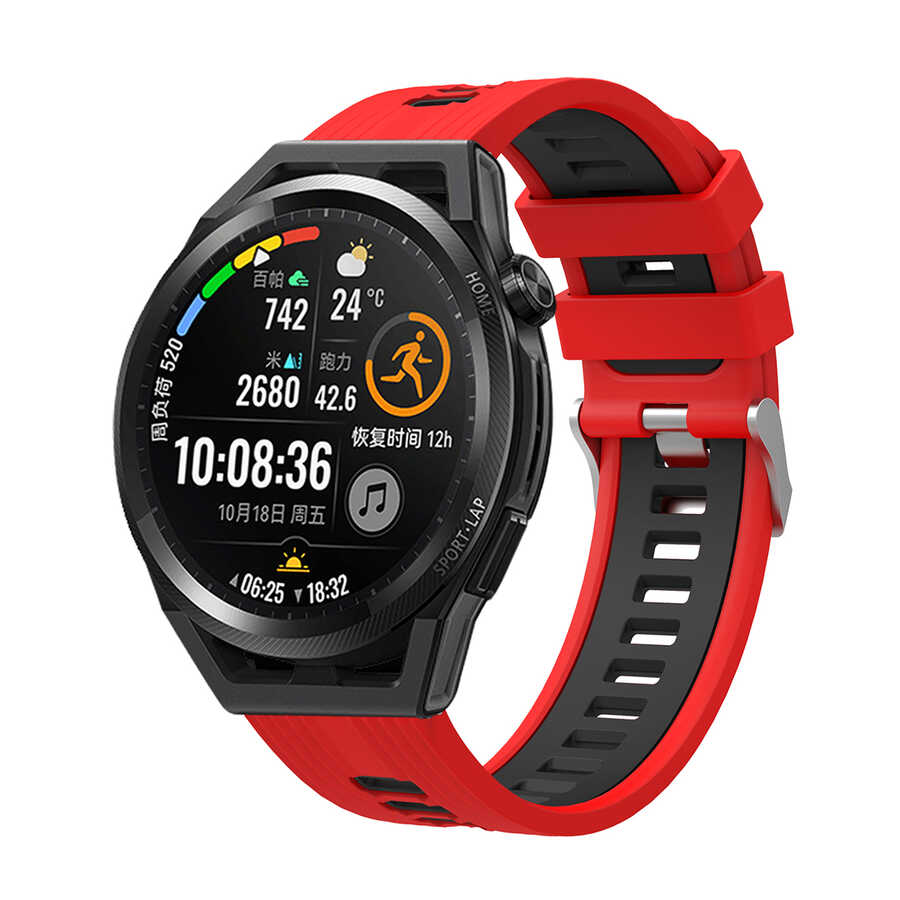 Galaxy Uyumlu Watch Active 2 44mm KRD-55 Silikon Kordon-Kırmızı-siyah