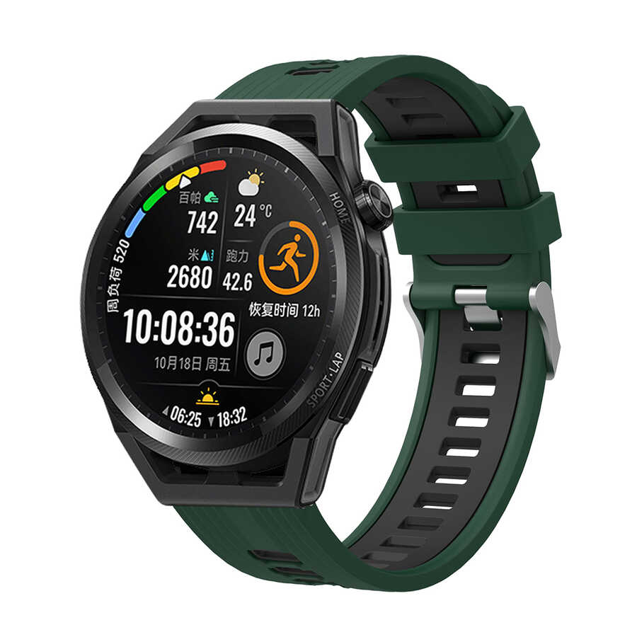 Huawei Uyumlu GT2 42mm KRD-55 Silikon Kordon-Yeşil-siyah