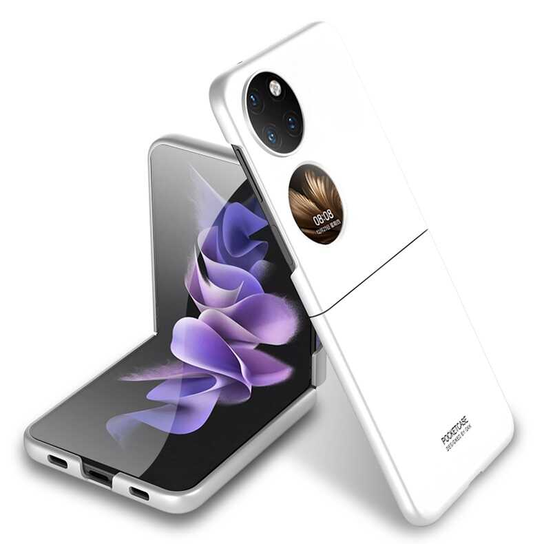 Huawei Uyumlu P50 Pocket Kılıf Zore Sert Kıpta Kapak-Beyaz
