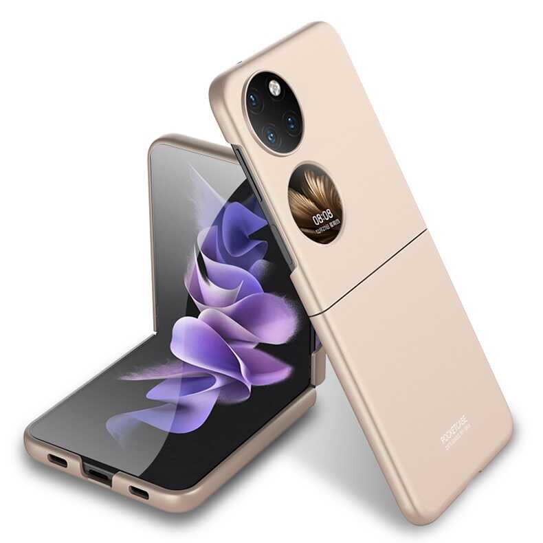 Huawei Uyumlu P50 Pocket Kılıf Zore Sert Kıpta Kapak-Gold