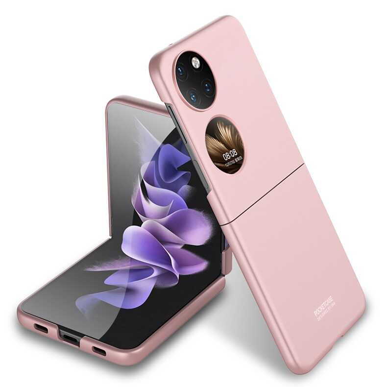 Huawei Uyumlu P50 Pocket Kılıf Zore Sert Kıpta Kapak-Rose gold