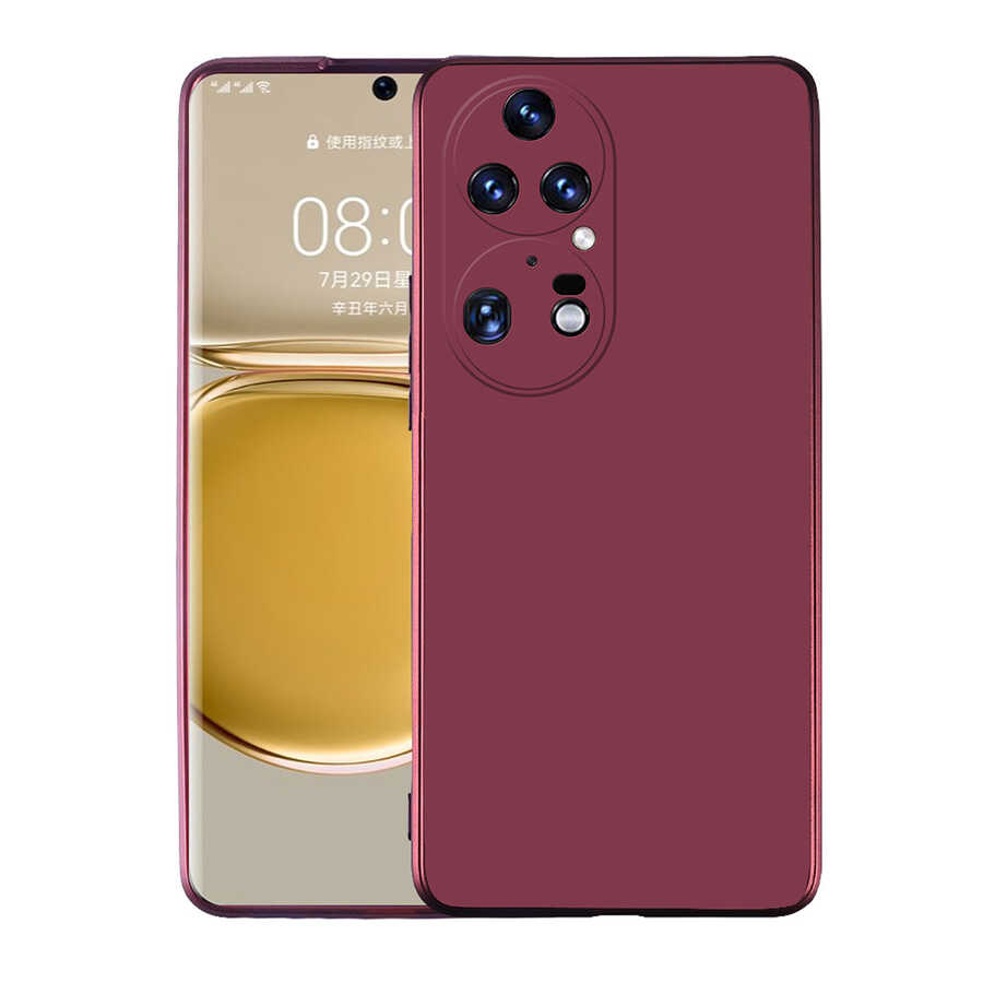 Huawei Uyumlu P50 Pro Kılıf Zore Premier Silikon Kapak-Mürdüm