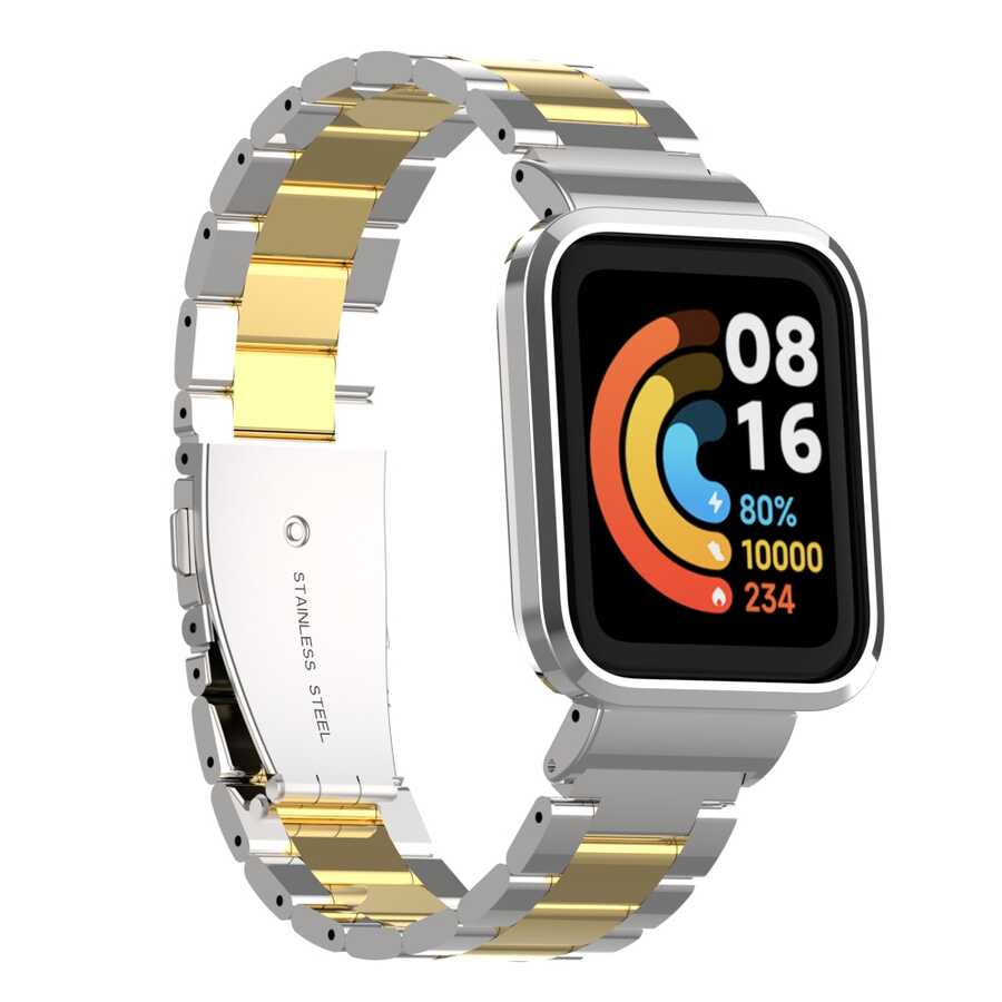 Xiaomi Uyumlu  Redmi Watch (Mi Watch Lite) Zore KRD-60 Metal Kordon-Gümüş-gold