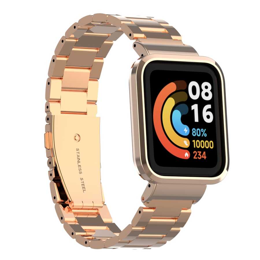 Xiaomi Uyumlu  Redmi Watch (Mi Watch Lite) Zore KRD-60 Metal Kordon-Rose gold