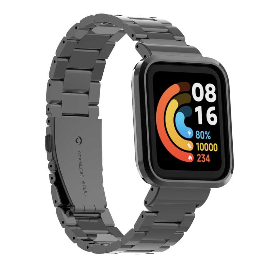 Xiaomi Uyumlu  Redmi Watch (Mi Watch Lite) Zore KRD-60 Metal Kordon-Siyah