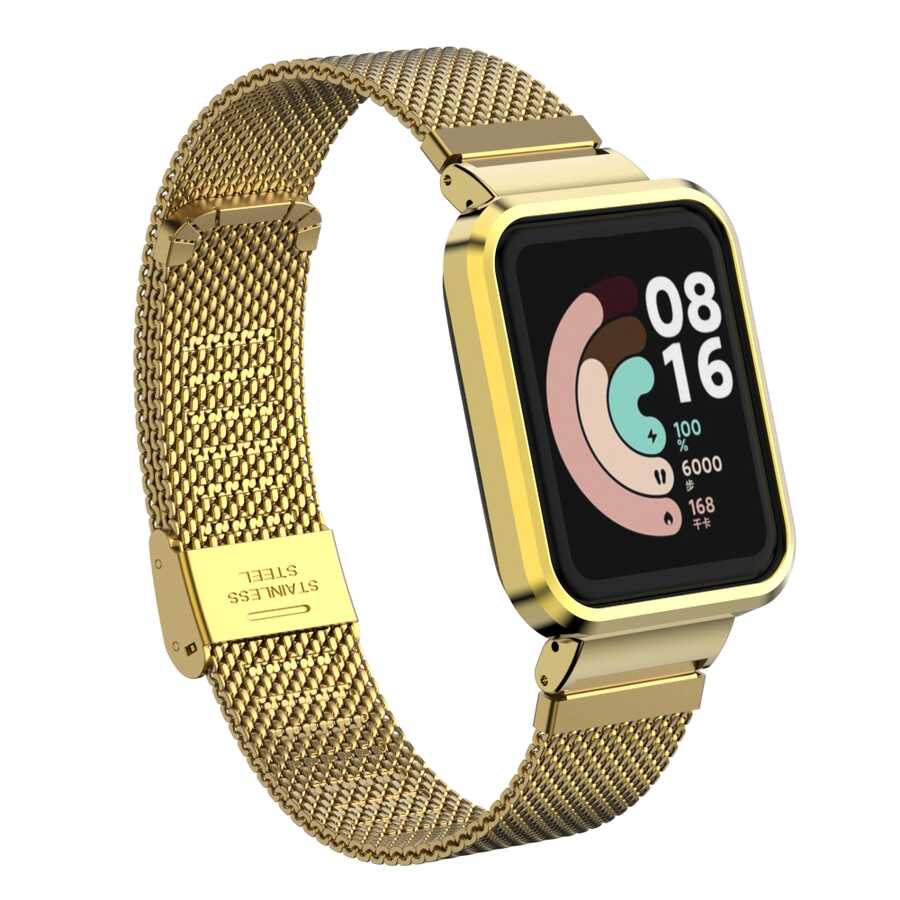 Xiaomi Uyumlu  Redmi Watch (Mi Watch Lite) Zore KRD-59 Metal Kordon-Gold