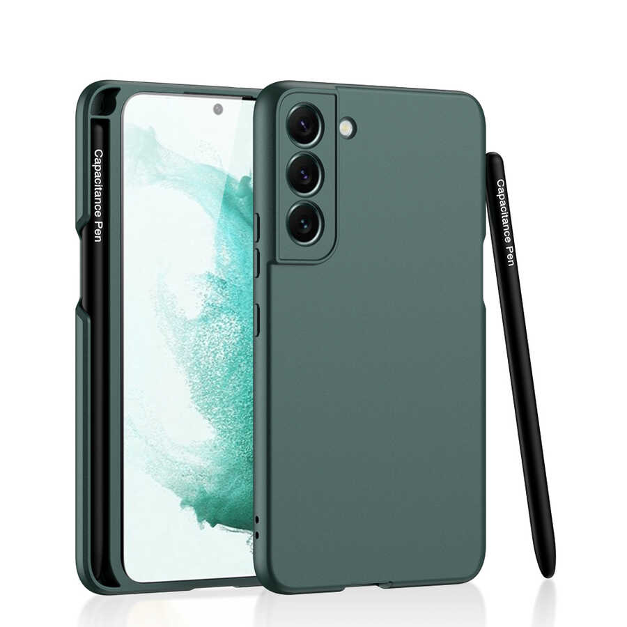Galaxy Uyumlu S22 Kılıf Zore Kalemli Kıpta Kapak-Koyu yeşil