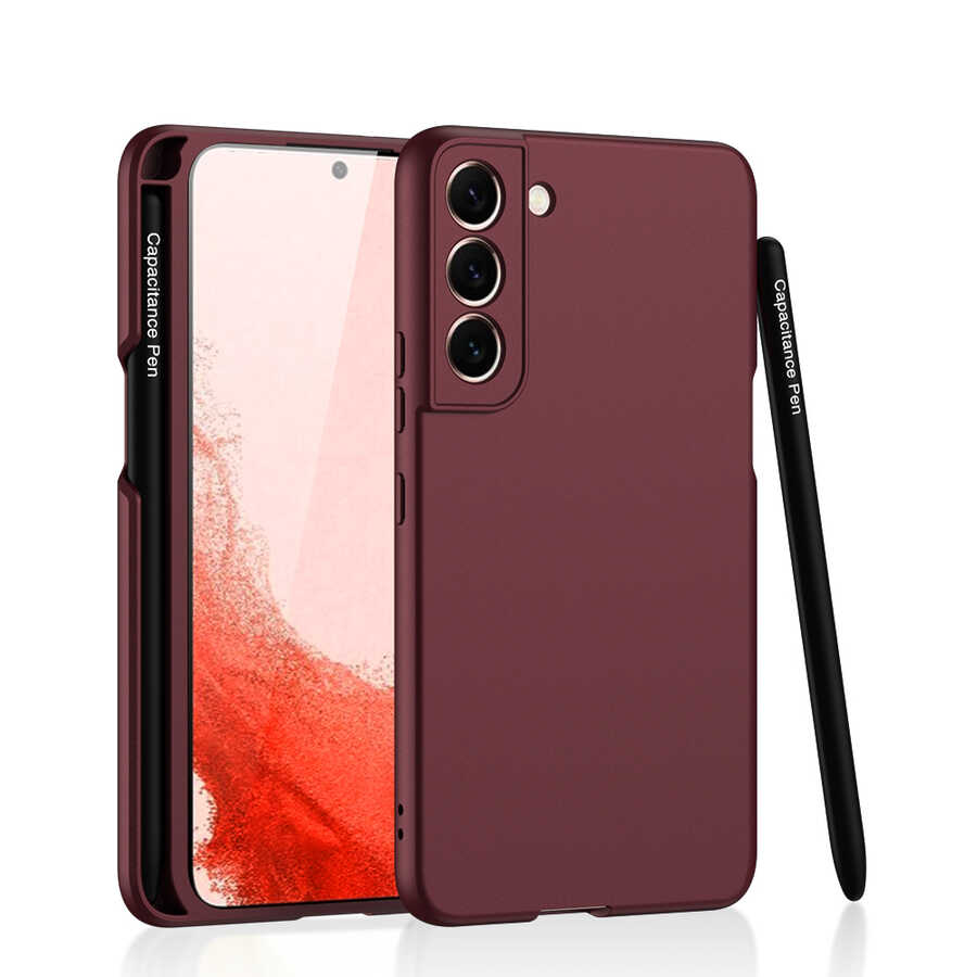 Galaxy Uyumlu S22 Kılıf Zore Kalemli Kıpta Kapak-Mürdüm