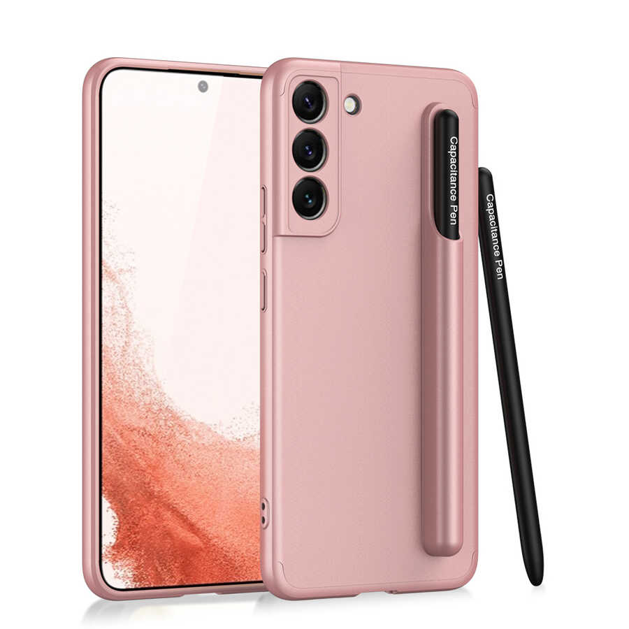 Galaxy Uyumlu S22 Kılıf Zore Kalemli Ays Kapak-Rose gold