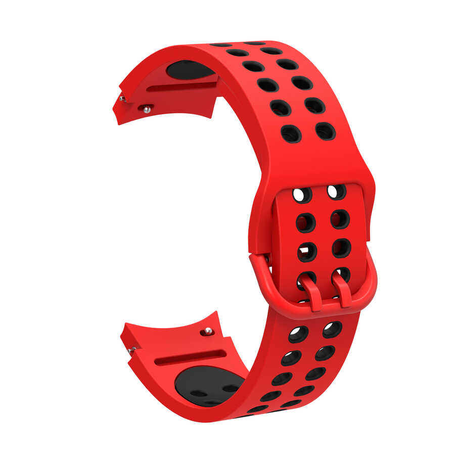 Galaxy Uyumlu Watch 4 44mm KRD-02 Silikon Kordon-Kırmızı-siyah