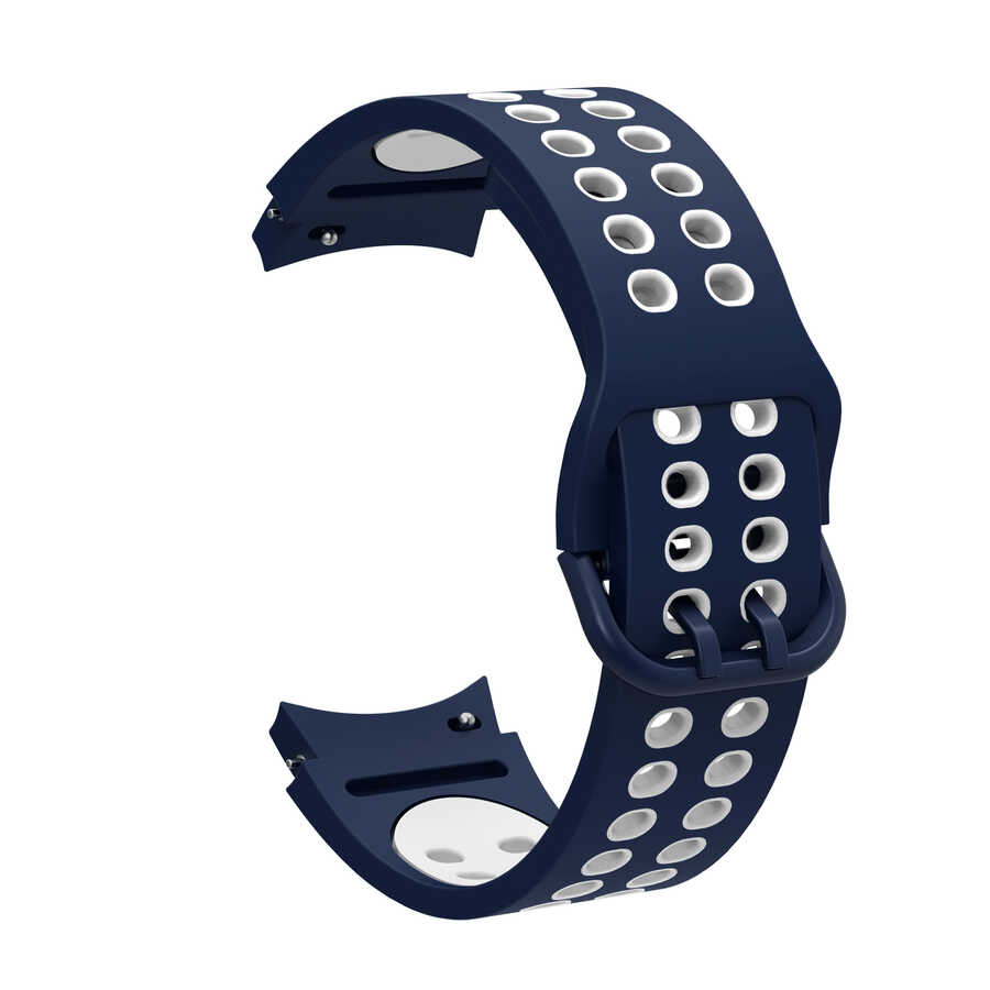 Galaxy Uyumlu Watch 4 44mm KRD-02 Silikon Kordon-Mavi-beyaz