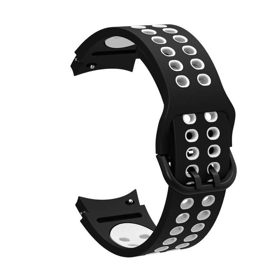 Galaxy Uyumlu Watch 4 44mm KRD-02 Silikon Kordon-Siyah-beyaz