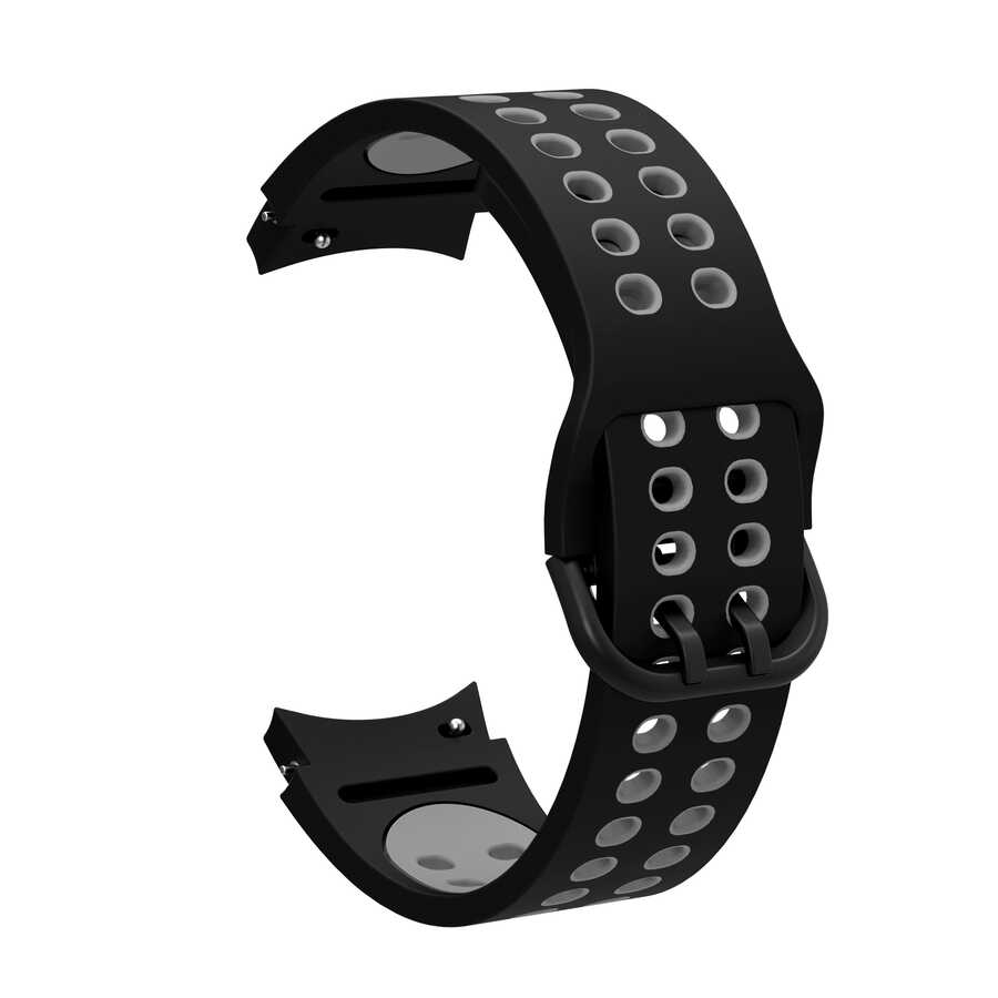 Galaxy Uyumlu Watch 4 44mm KRD-02 Silikon Kordon-Siyah-gri
