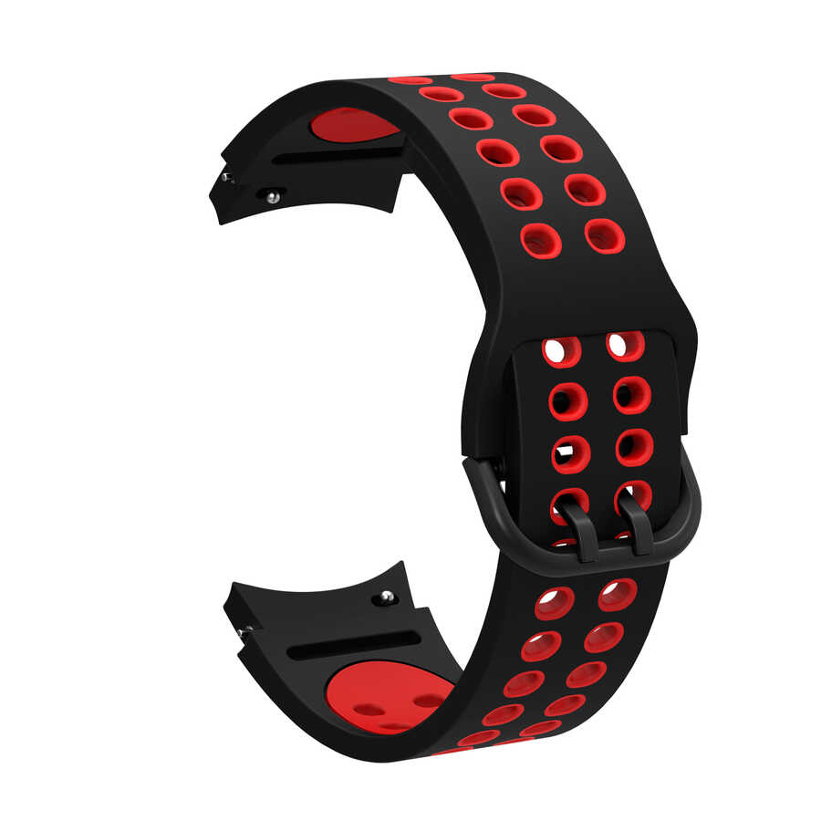 Galaxy Uyumlu Watch 4 44mm KRD-02 Silikon Kordon-Siyah-kırmızı