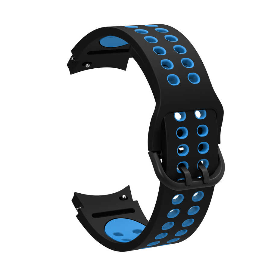 Galaxy Uyumlu Watch 4 44mm KRD-02 Silikon Kordon-Siyah-mavi
